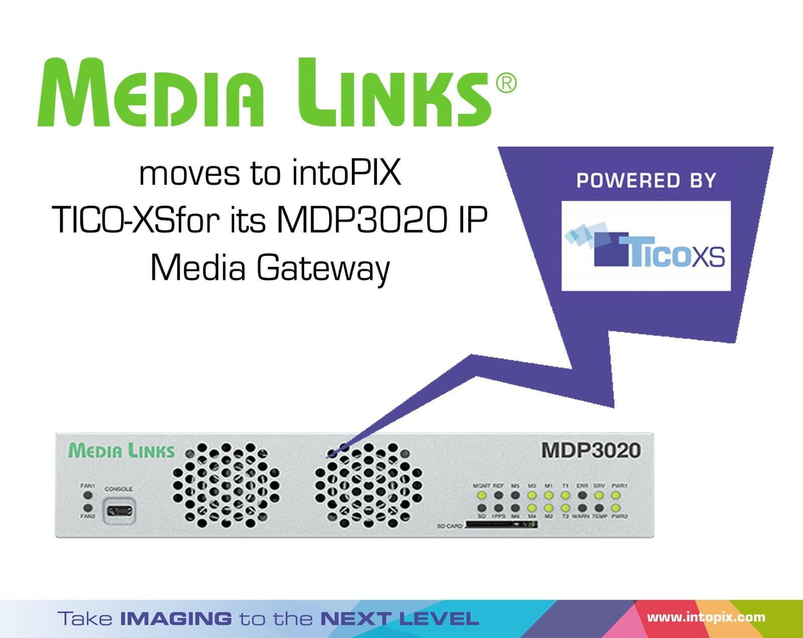 媒體連結移至 intoPIX TICO-XS用於其MDP3020 IP 媒體閘道